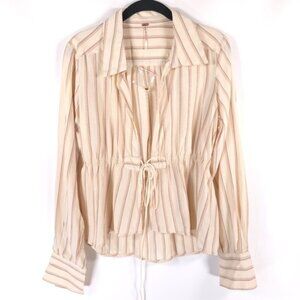 NWOT Free People Caitlin Top‎ Beige Striped Tie Front Boho Blouse Size XS/TP